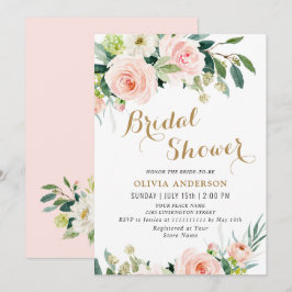 Rosa Blume Aquarellfarben Brautparty Einladung