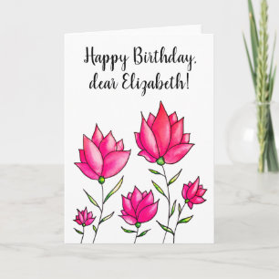 Rosa Blume Aquarellfarben Glückwunsch Geburtsname Karte