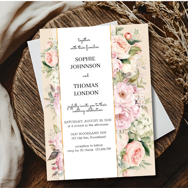 Rosa Blume Aquarellhochzeit Einladung (Von Creator hochgeladen)