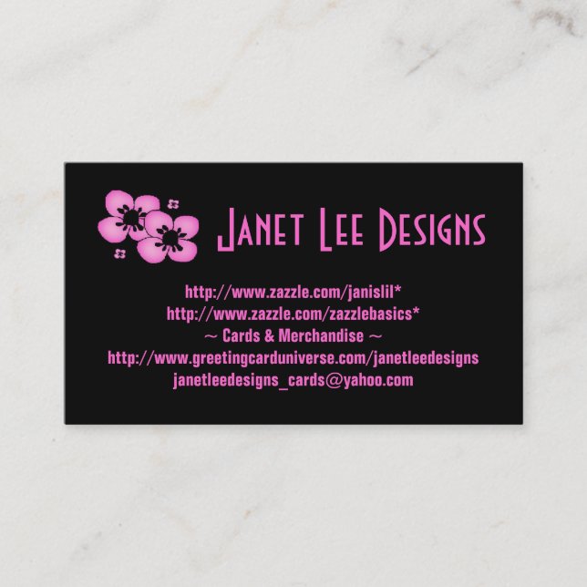 Rosa Blume auf Black~Business Card Visitenkarte (Vorderseite)