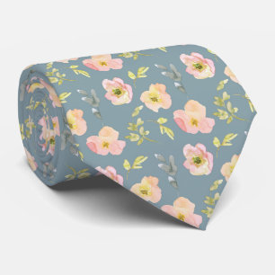 Rosa Blume auf Blue Gray Neck Tie Krawatte