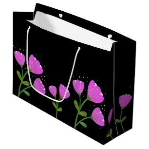 Rosa Blume auf der schwarzen Geschenktasche Große Geschenktüte