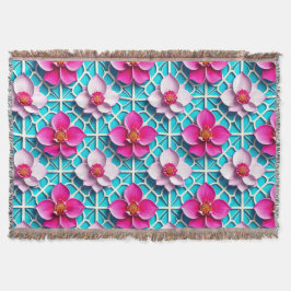 Rosa Blume auf einem geometrisch blauen Hintergrun Decke