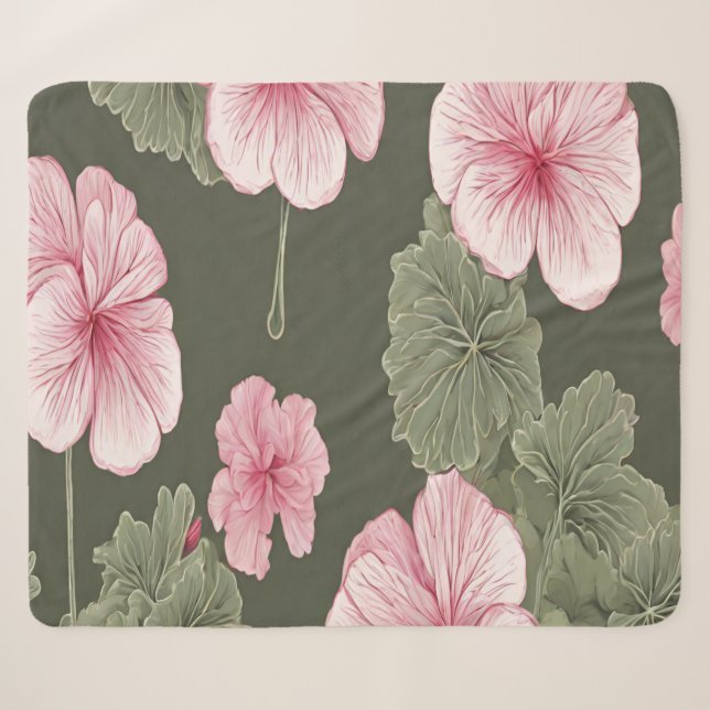 Rosa Blume auf grünem Hintergrund Sherpadecke (Vorderseite (Horizontal))