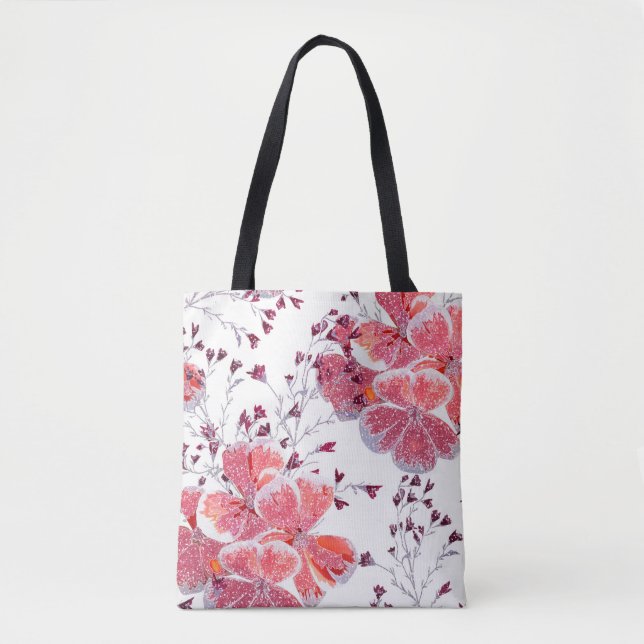 Rosa Blume auf Weiß. Tasche (Vorderseite)