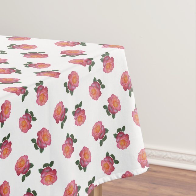 Rosa Blume auf weißem Tablettenfilm Tischdecke (Beispiel)