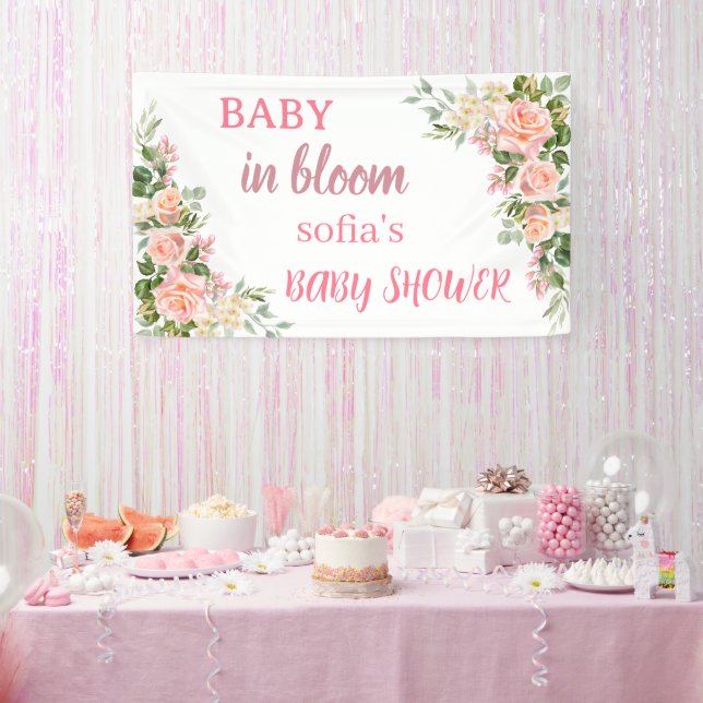 Rosa Blume Baby in blühender Mädchendusche Banner (Party)