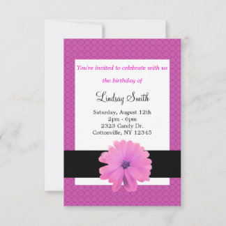 Rosa Blume Black Ribbon Geburtstag Einladung