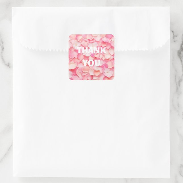 Rosa Blume Blätter Hochzeit danke Quadratischer Aufkleber (Tasche)