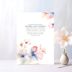 Rosa Blume Blau und Gold Shade Elegante Hochzeit Einladung