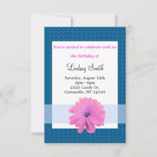 Rosa Blume Blue Ribbon Geburtstag Einladung