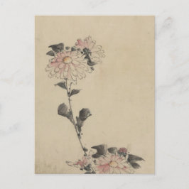 Rosa Blume blüht auf Low Stalk von Hokusai Postkarte