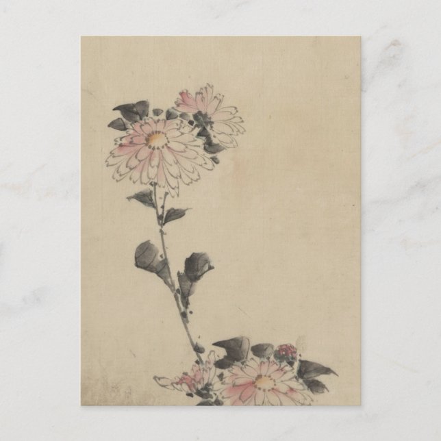 Rosa Blume blüht auf Low Stalk von Hokusai Postkarte (Vorderseite)