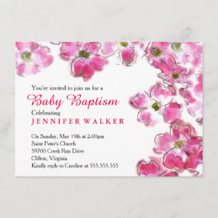Rosa Blume blüht Baby-Taufe Dedication Einladung