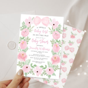 Rosa Blume blüht niedliche Bugbrust Babydusche Einladung