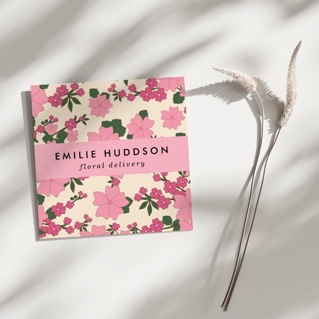 Rosa Blume, Blumenmuster, Florist, Blume Shop Quadratische Visitenkarte (Von Creator hochgeladen)