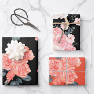 Rosa Blume Blumenmuster Geschenkpapier Set