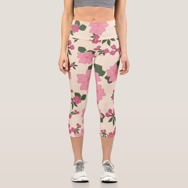 Rosa Blume, Blumenmuster, Muster von Blume Capri Leggings (Vorderseite)