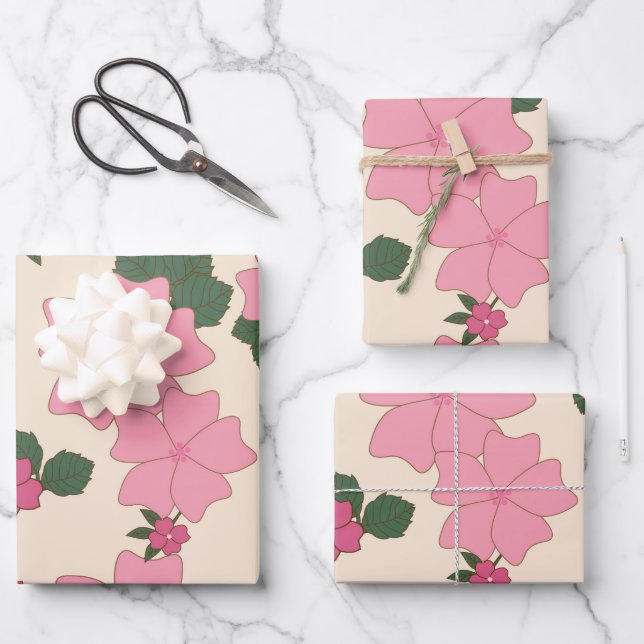 Rosa Blume, Blumenmuster, Muster von Blume Geschenkpapier Set (Vorderseite)