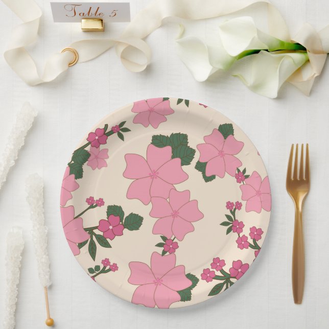 Rosa Blume, Blumenmuster, Muster von Blume Pappteller (Hochzeit)