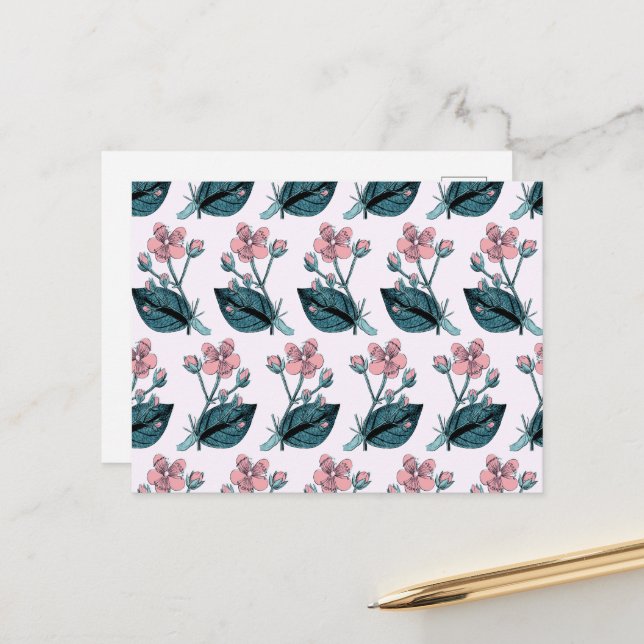Rosa Blume, Blumenmuster, Muster von Blume Postkarte (Vorderseite/Rückseite Beispiel)