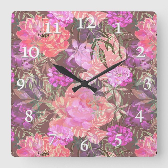 Rosa Blume, Blumenstrauß, Granatbarsch Quadratische Wanduhr (Vorderseite)