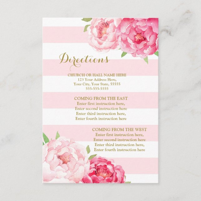 Rosa Blume Blush Stripe Wedding Direction Insert (Vorderseite)