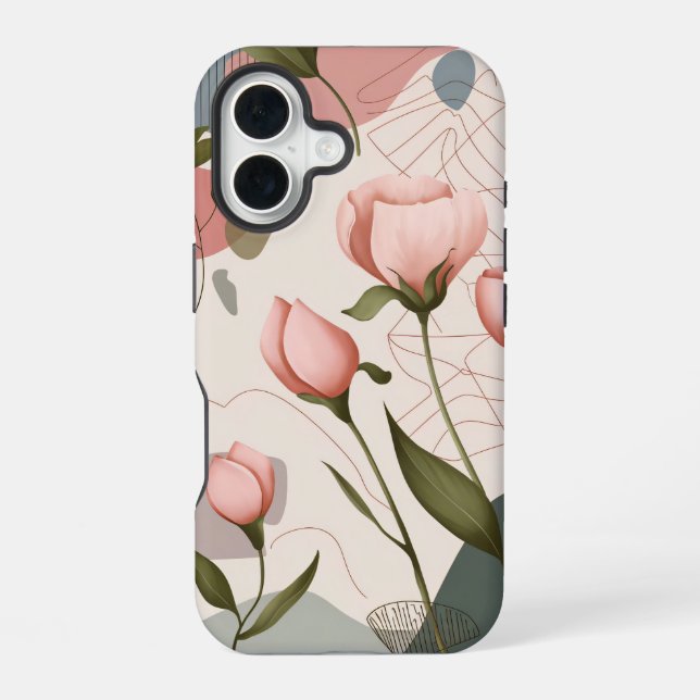 Rosa Blume, Boho Muster iPhone 16 Hülle (Rückseite)