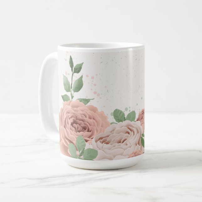 Rosa Blume, botanisch Kaffeetasse (Vorderseite Links)