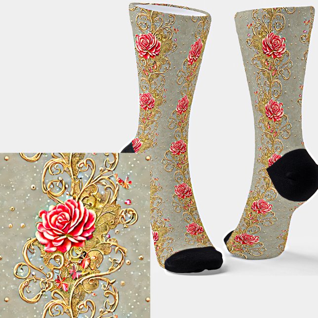 Rosa Blume Botanisches Viktorianisches Filigree Socken (Von Creator hochgeladen)