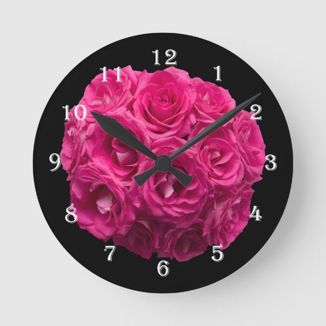 Rosa Blume Bouquet Wall Clock Runde Wanduhr (Vorderseite)