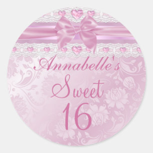 Rosa Blume & Bow Sweet 16 Aufkleber