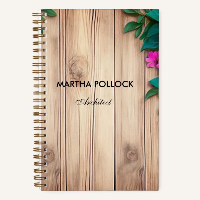 Rosa Blume, Braunholz Notizbuch (Vorderseite)