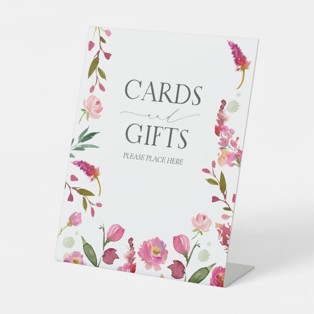Rosa Blume Brautparty Karten und Geschenke Sockelschild (Vorderseite)