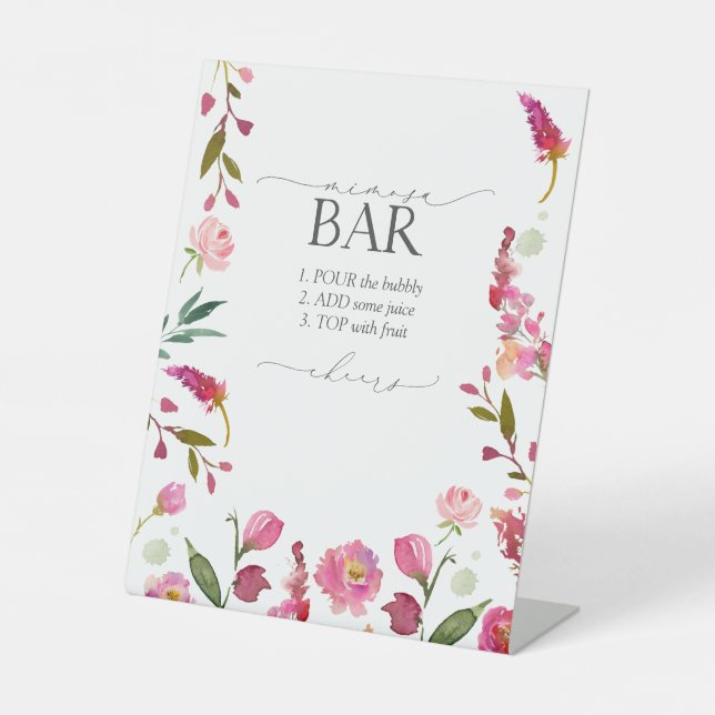 Rosa Blume Brautparty Mimosa Bar Sockelschild (Vorderseite)