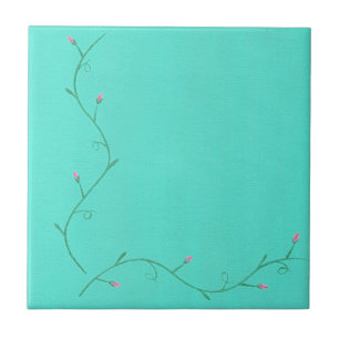 Rosa Blume Buds on a Vine Aqua Keramik Tiles Fliese