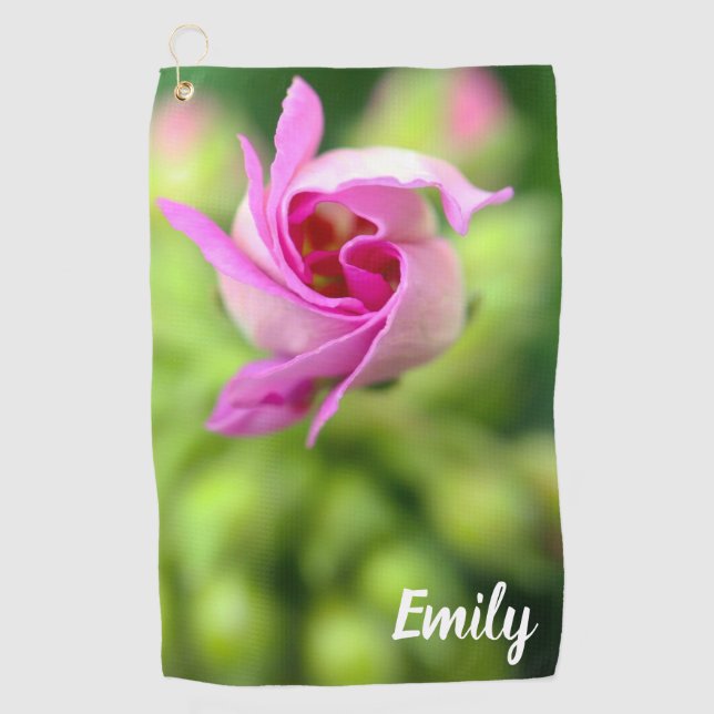 Rosa Blume Bug Personalisiertes Golfhandtuch (Vorderseite)