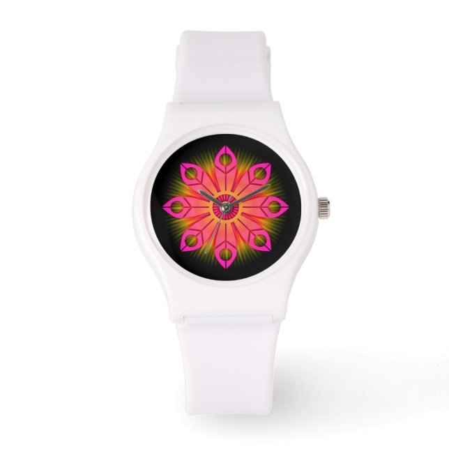 Rosa Blume Burst Armbanduhr (Vorderseite)