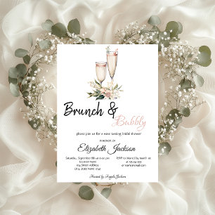 Rosa Blume Champagner Brunch & Bubbly Einladung