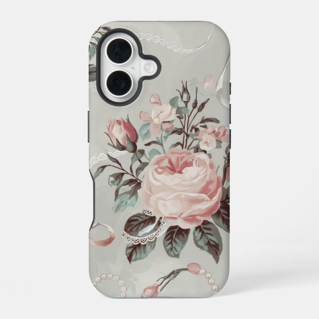 Rosa Blume Coquette Muster iPhone 16 Hülle (Rückseite)
