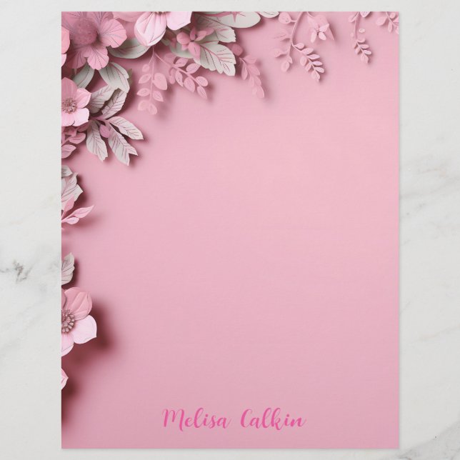 Rosa Blume Dekoration mit rosa Hintergrund Briefbogen (Vorderseite)