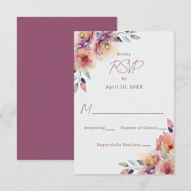 Rosa Blume, die RSVP-Antwortkarte hochladen RSVP Karte (Vorne/Hinten)