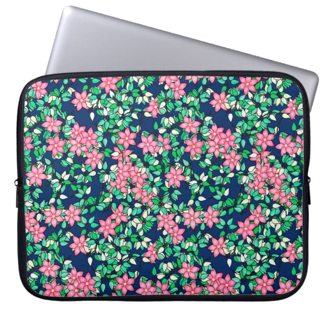 Rosa Blume, dunkelblauer Hintergrund Laptopschutzhülle (Vorderseite)
