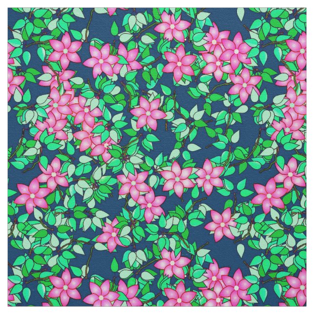 Rosa Blume, dunkelblauer Hintergrund Stoff (Muster)