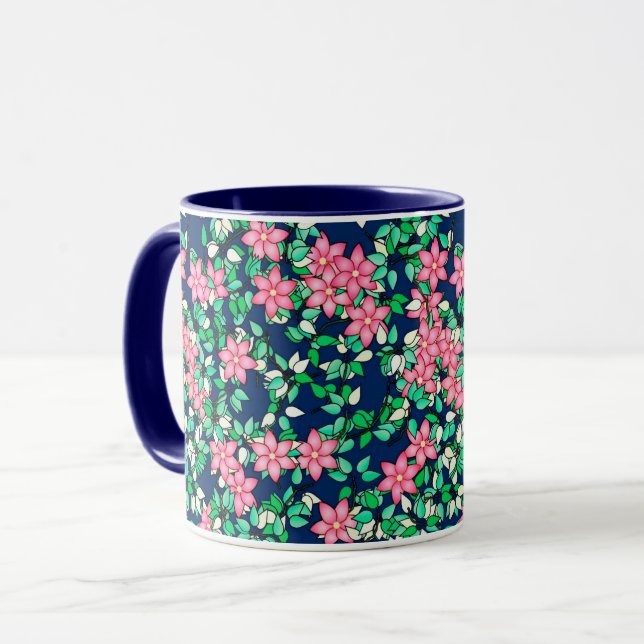 Rosa Blume, dunkelblauer Hintergrund Tasse (Vorderseite Links)