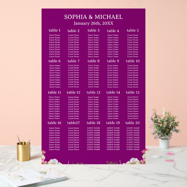 Rosa Blume Einfache Hochzeitssitzkarten Acrylschild (Hochzeit)