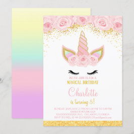 Rosa Blume Einhorn Geburtstag Einladung