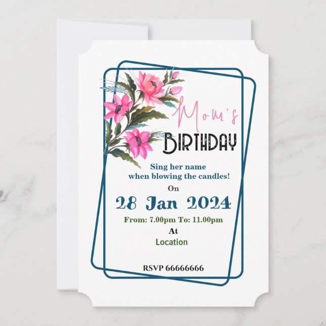 Rosa Blume Einladung (Vorderseite)