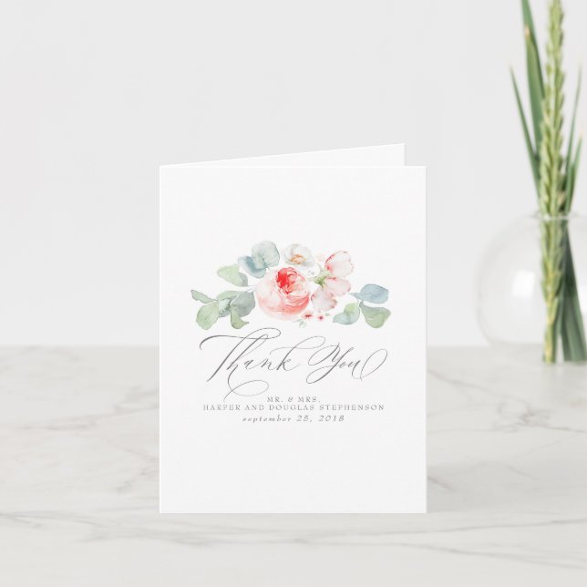 Rosa Blume Elegant Wedding Vielen Dank Dankeskarte (Vorderseite)