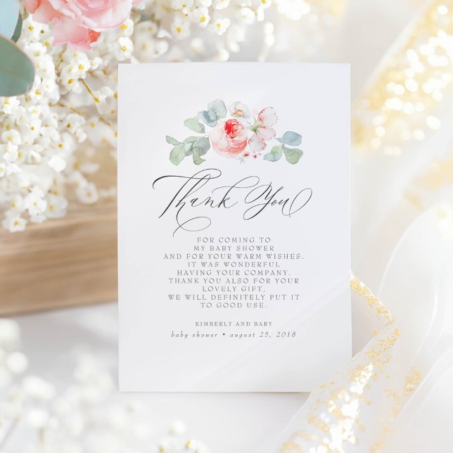 Rosa Blume Elegante Babydusche Danke (Elegant Floral Thank You Card)